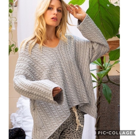 SALE!!! Beautiful Heather Gray Cable Sweater - Picture 1 of 7